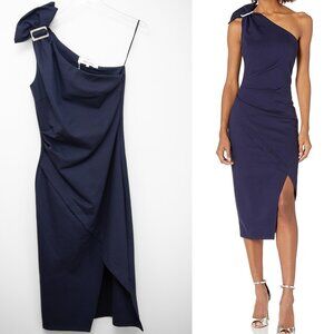Elliatt Fox Dress Asymmetrical One Shoulder Midi Navy Blue Size Medium New